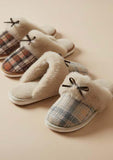 ADMAS Women's Plaid Slippers with Bow Brunt Orange & Blue
