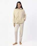 67305 ADMAS CLASSIC Women's Warm Long Sleeve Robe with Stripes and Stars, Beige