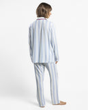 64623 ADMAS CLASSIC Women's Classic Light Stripes Long Sleeve Open Pyjamas - BLUE