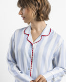 64623 ADMAS CLASSIC Women's Classic Light Stripes Long Sleeve Open Pyjamas - BLUE