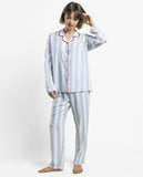 64623 ADMAS CLASSIC Women's Classic Light Stripes Long Sleeve Open Pyjamas - BLUE