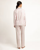 64623 ADMAS CLASSIC Women's Classic Light Stripes Long Sleeve Open Pyjamas - PINK