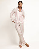 64623 ADMAS CLASSIC Women's Classic Light Stripes Long Sleeve Open Pyjamas - PINK