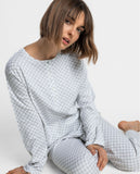 64863 ADMAS CLASSIC Women's Long Sleeve Classic Pyjamas with Grey Flowers PEARL GREY