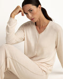 63627 ADMAS CLASSIC Women's Elegant Long Sleeve V-Neck Pyjamas for Home BEIGE