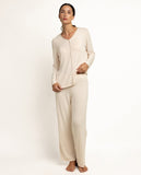 63627 ADMAS CLASSIC Women's Elegant Long Sleeve V-Neck Pyjamas for Home BEIGE