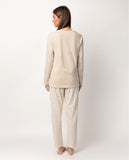 63610 ADMAS CLASSIC Women's Long Sleeve Pyjamas with Stripes and Stars Placket - BEIG