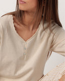 63610 ADMAS CLASSIC Women's Long Sleeve Pyjamas with Stripes and Stars Placket - BEIG