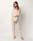 67305 ADMAS CLASSIC Women's Warm Long Sleeve Robe with Stripes and Stars, Beige