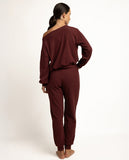 64862 ADMAS HOME Women's Long Sleeve Wide Neck Yoga Girl Pajamas BURGUNDY