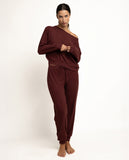 64862 ADMAS HOME Women's Long Sleeve Wide Neck Yoga Girl Pajamas BURGUNDY