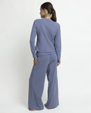64654 ADMAS HOME Women's Long Sleeve Yoga Pajamas with Placket, Blue