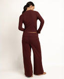 64654 ADMAS HOME Women's Long Sleeve Yoga Pajamas with Placket, Burgundy