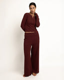 64654 ADMAS HOME Women's Long Sleeve Yoga Pajamas with Placket, Burgundy