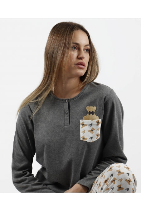 ADMAS LONG SLEEVE WITH CUTE TEDDY POCKET WOMAN PYJAMA