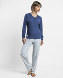 64601 ADMAS Women's Love Yourself Ribbed Long Sleeve Pyjamas BLUE