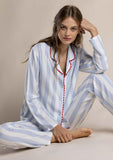 64623 ADMAS CLASSIC Women's Classic Light Stripes Long Sleeve Open Pyjamas - BLUE