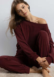 64862 ADMAS HOME Women's Long Sleeve Wide Neck Yoga Girl Pajamas BURGUNDY