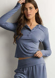 64654 ADMAS HOME Women's Long Sleeve Yoga Pajamas with Placket, Blue