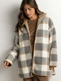 67413 ADMAS Women's Long Sleeve Warm Sherpa Plaid Dressing Gown, Dolce Home Style, Off-White