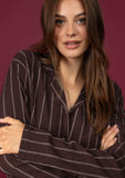64643 ADMAS LUXURY Women's Diplomatic Long Sleeve Open Pyjamas CHOCOLATE