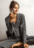 64501 STAY AT HOME Women's Open Long Sleeve Pajamas You Are Special HEATHER GRAY