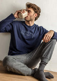 64517  STAY AT HOME Men's Coffee Routine Long Sleeve Pyjamas NAVY