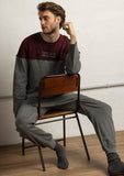 64518 STAY AT HOME Men's Tired Mood Long Sleeve Pyjamas BURGUNDY