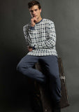 64685 ADMAS MAGNIFICENT Men's Long Sleeve Pyjamas with Blue Milano Placket