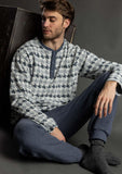 64685 ADMAS MAGNIFICENT Men's Long Sleeve Pyjamas with Blue Milano Placket