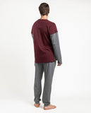 64518 STAY AT HOME Men's Tired Mood Long Sleeve Pyjamas BURGUNDY