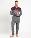 64518 STAY AT HOME Men's Tired Mood Long Sleeve Pyjamas BURGUNDY