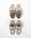 ADMAS Women's Plaid Slippers with Bow Brunt Orange & Blue
