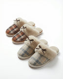 ADMAS Women's Plaid Slippers with Bow Brunt Orange & Blue