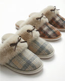 ADMAS Women's Plaid Slippers with Bow Brunt Orange & Blue
